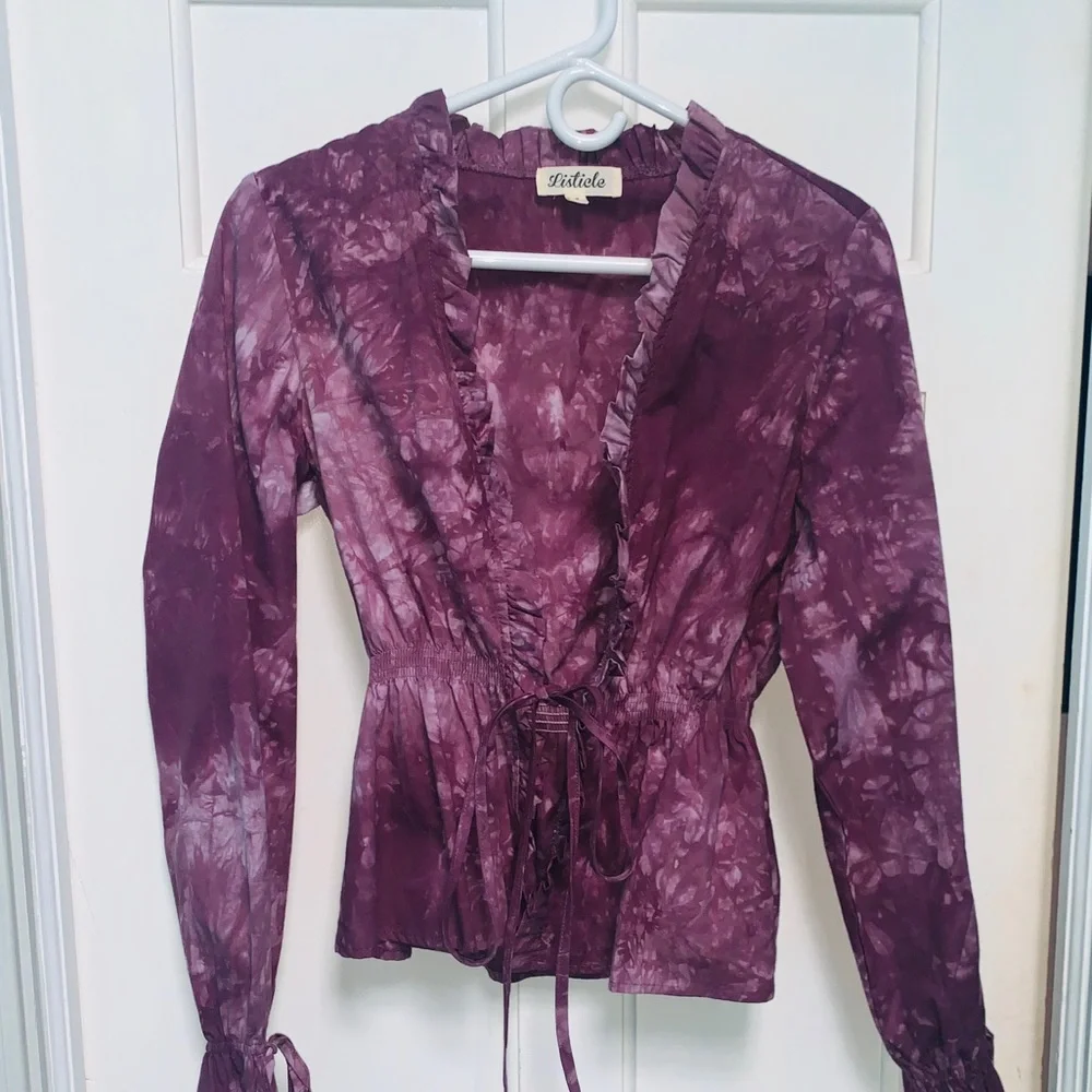 Purple long sleeve tie blouse - Picture 6 of 6